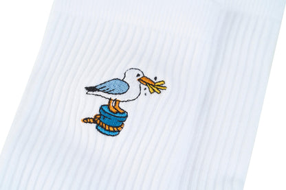 Quittje Möwe Socken • Norddeutsche Küsten Socken • Unisex Socken • Möwe mit Pommes Motiv • Geschenk für Küstenfans