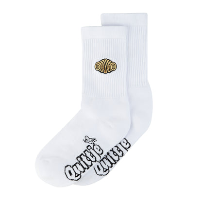 Quittje Socken mit Franzbrötchen-Stickerei – norddeutsches Kultmotiv, nachhaltig gefertigt in Portugal