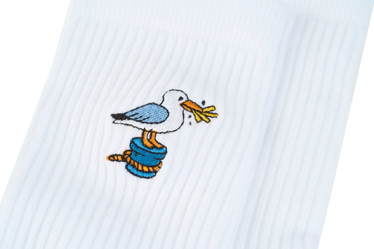Quittje Socken mit Möwen-Stickerei – maritime Socke, designed in Norddeutschland und produziert in Portugal
